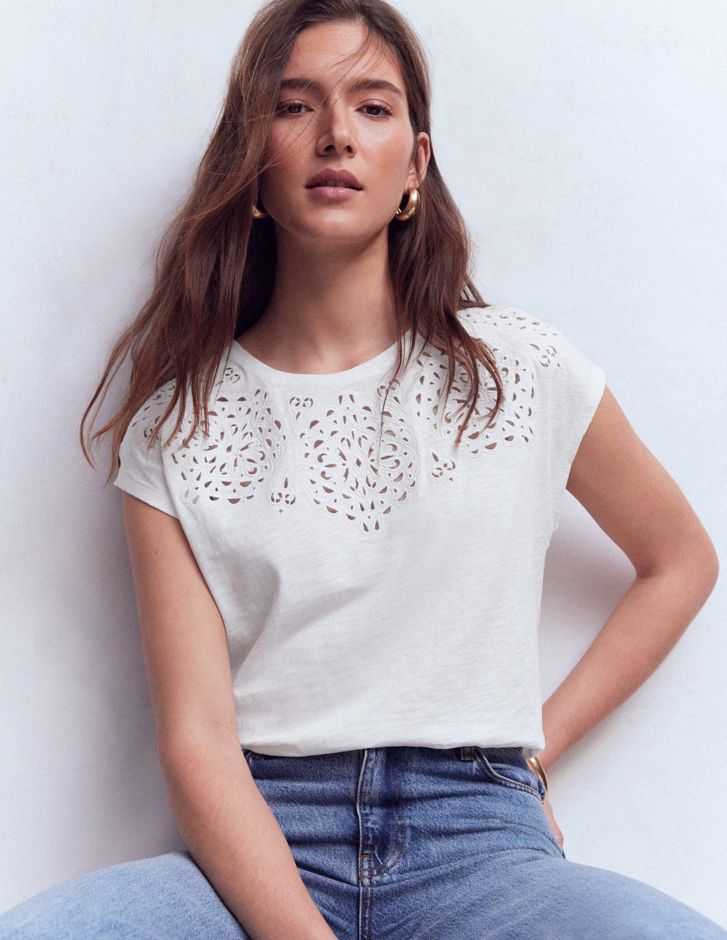 Willow Broderie T-shirt-Brilliant White