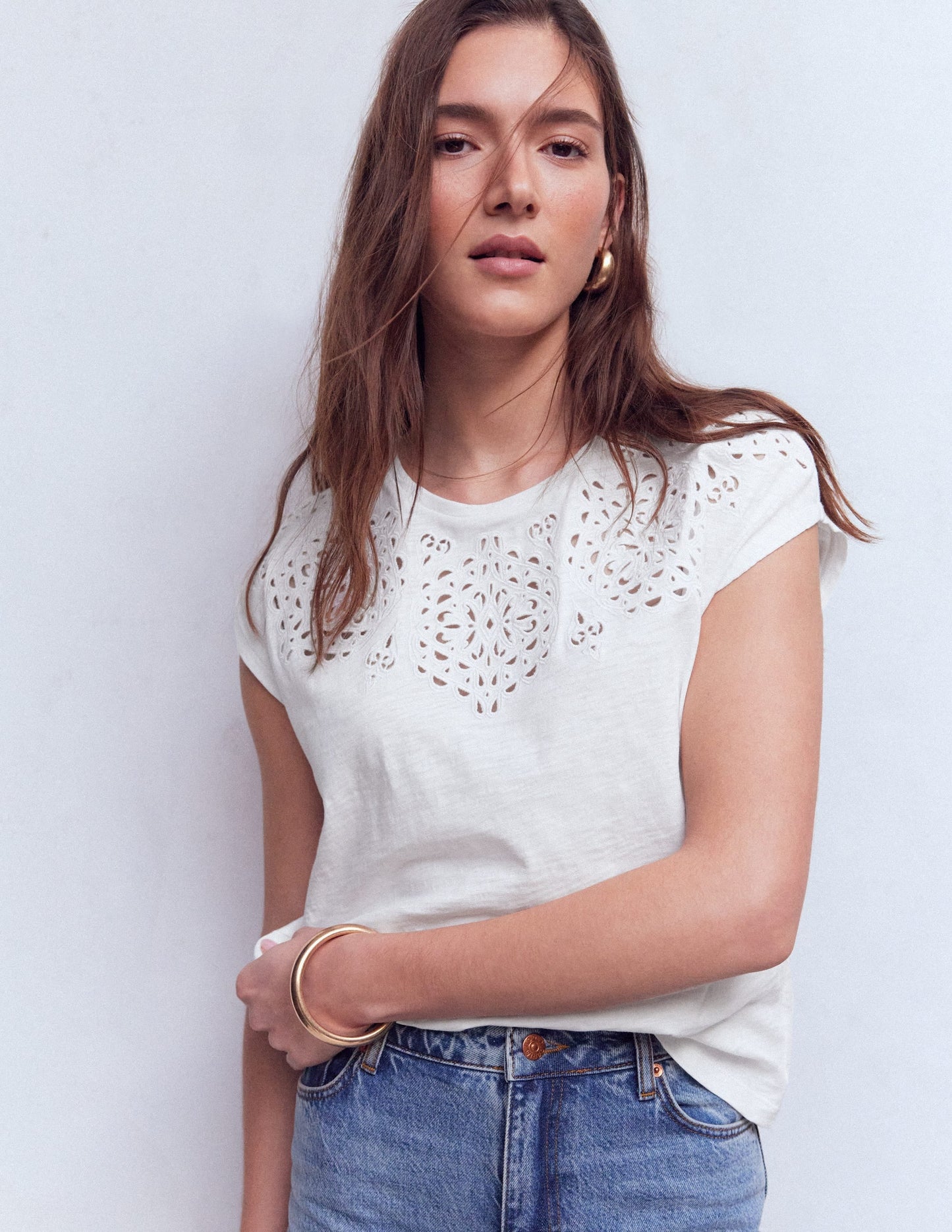 Willow Broderie T-shirt-Brilliant White