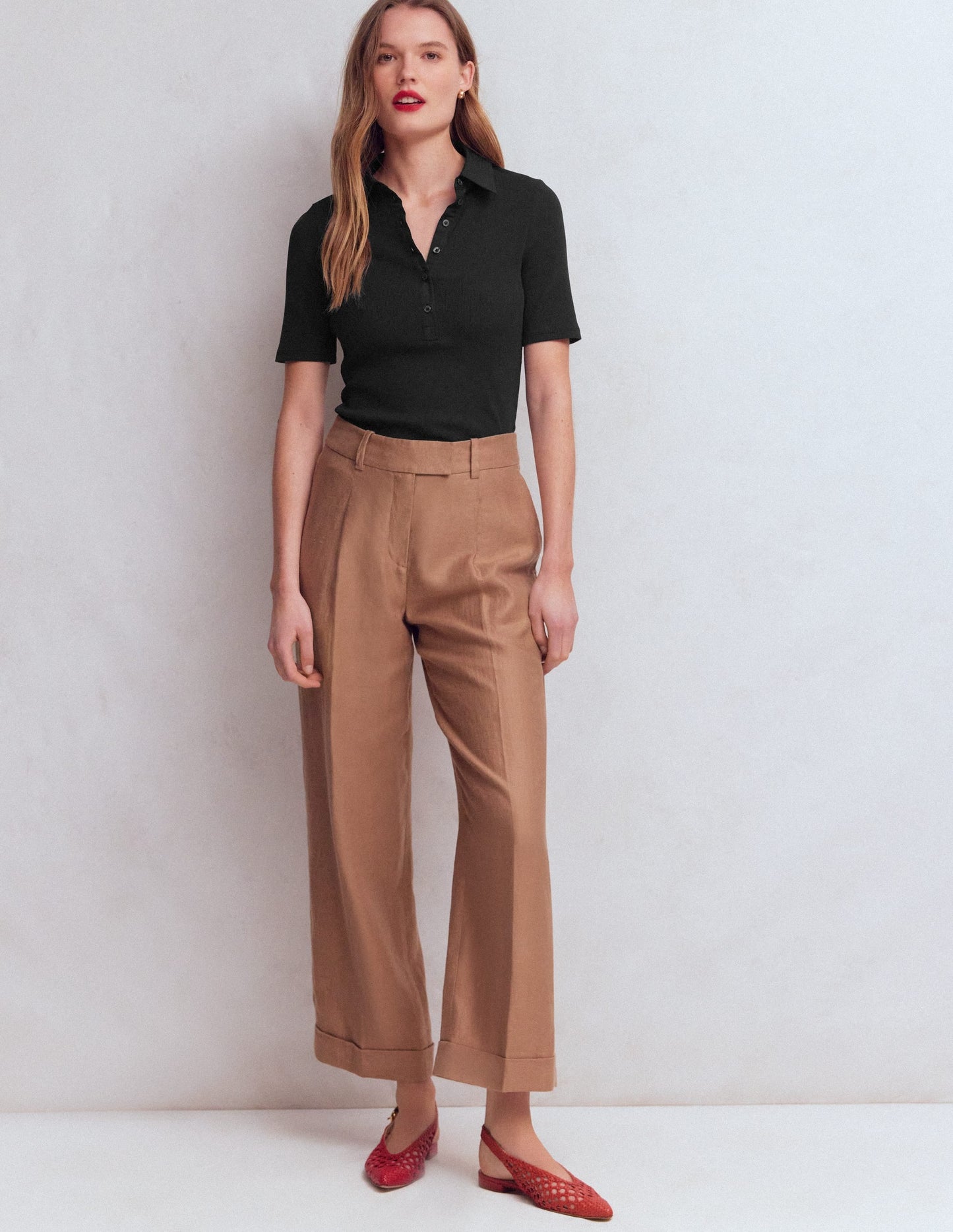 Collared Ribbed Henley Top-Black