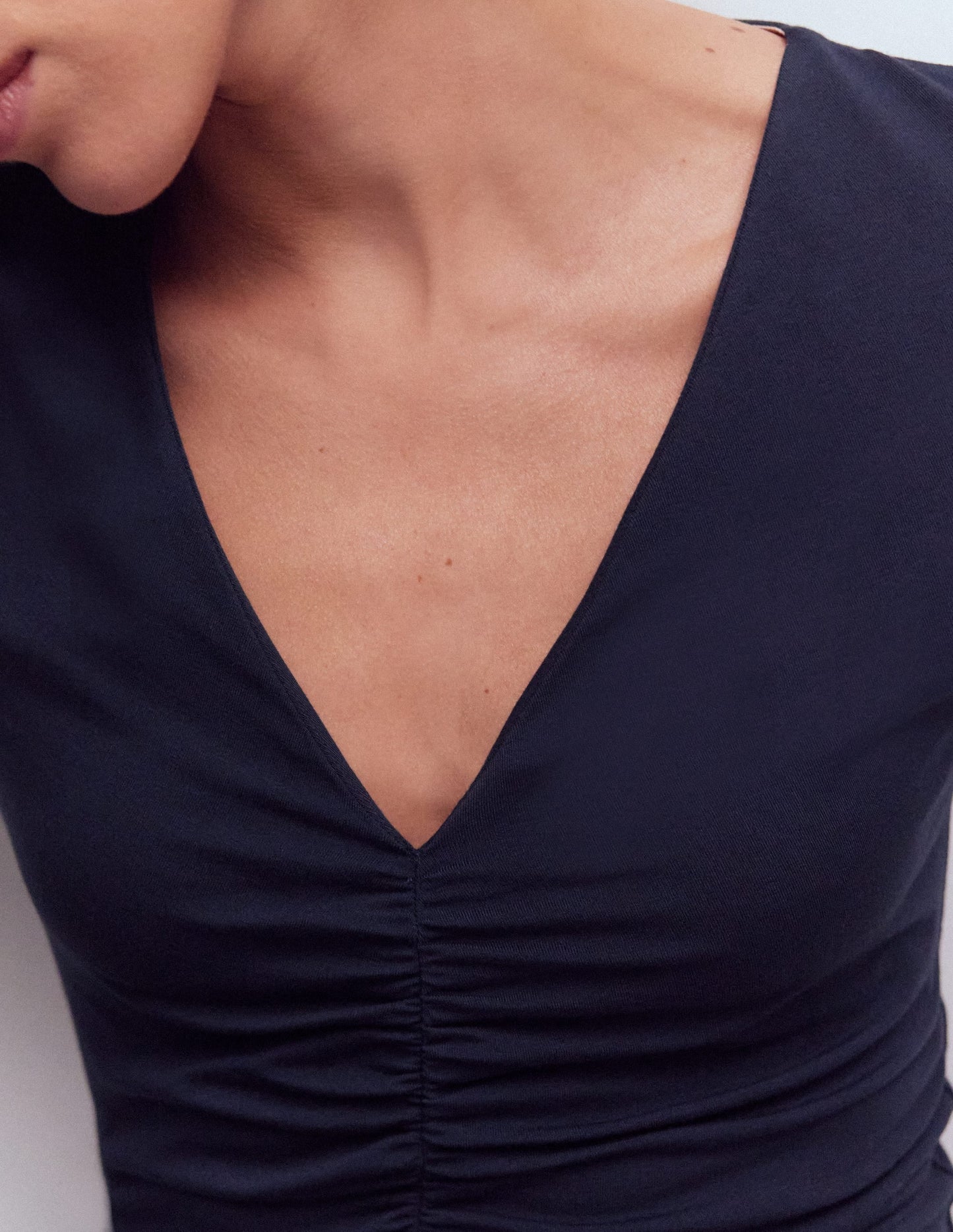 Tia Ruched V-neck Top-Navy