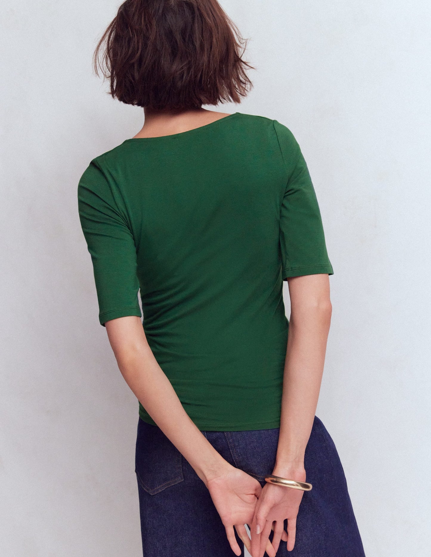 Tia Ruched V-neck Top-Hunter Green