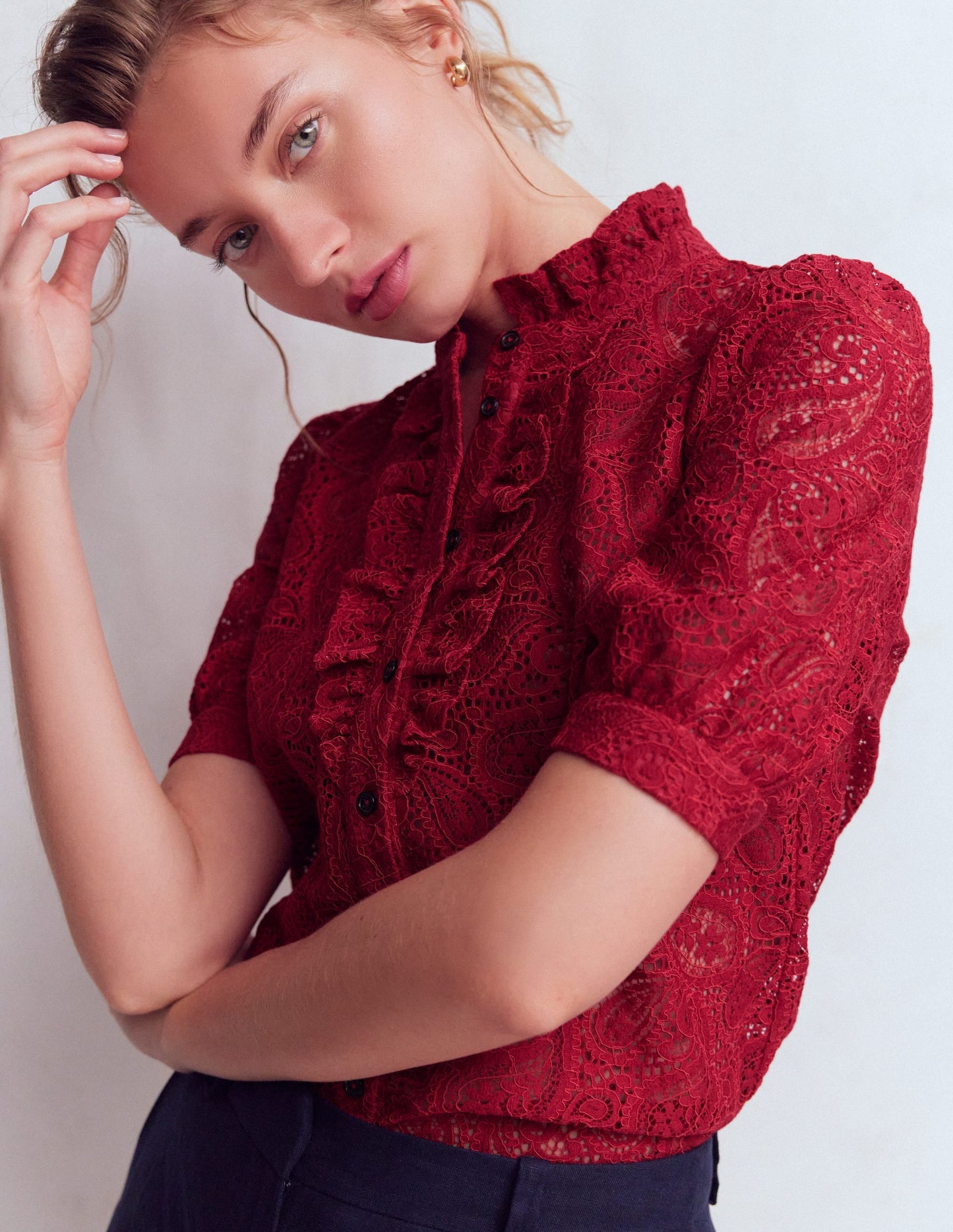 Sasha Short Sleeve Lace Top-Pomegranate