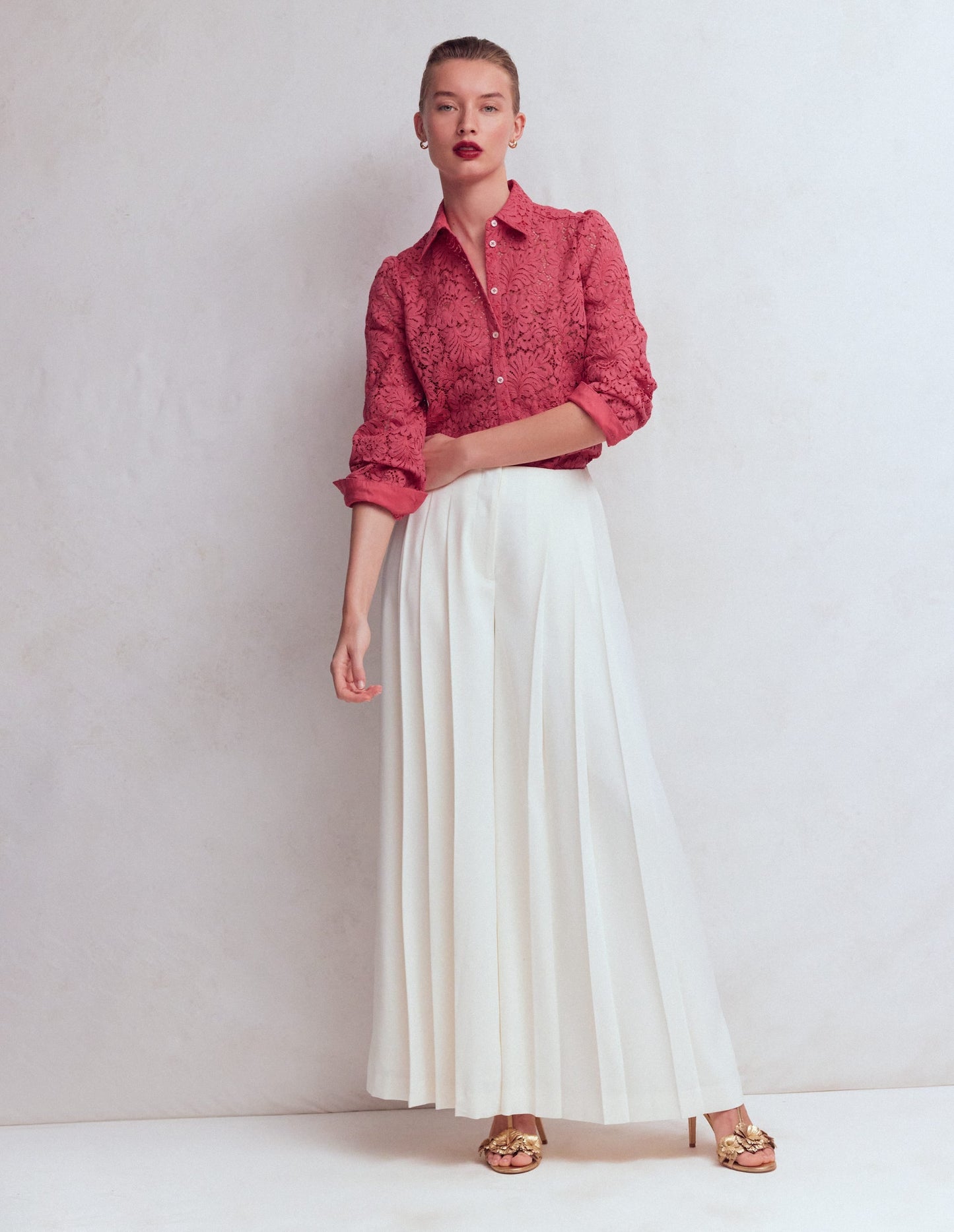 Cara Lace Shirt-Cherry Blush