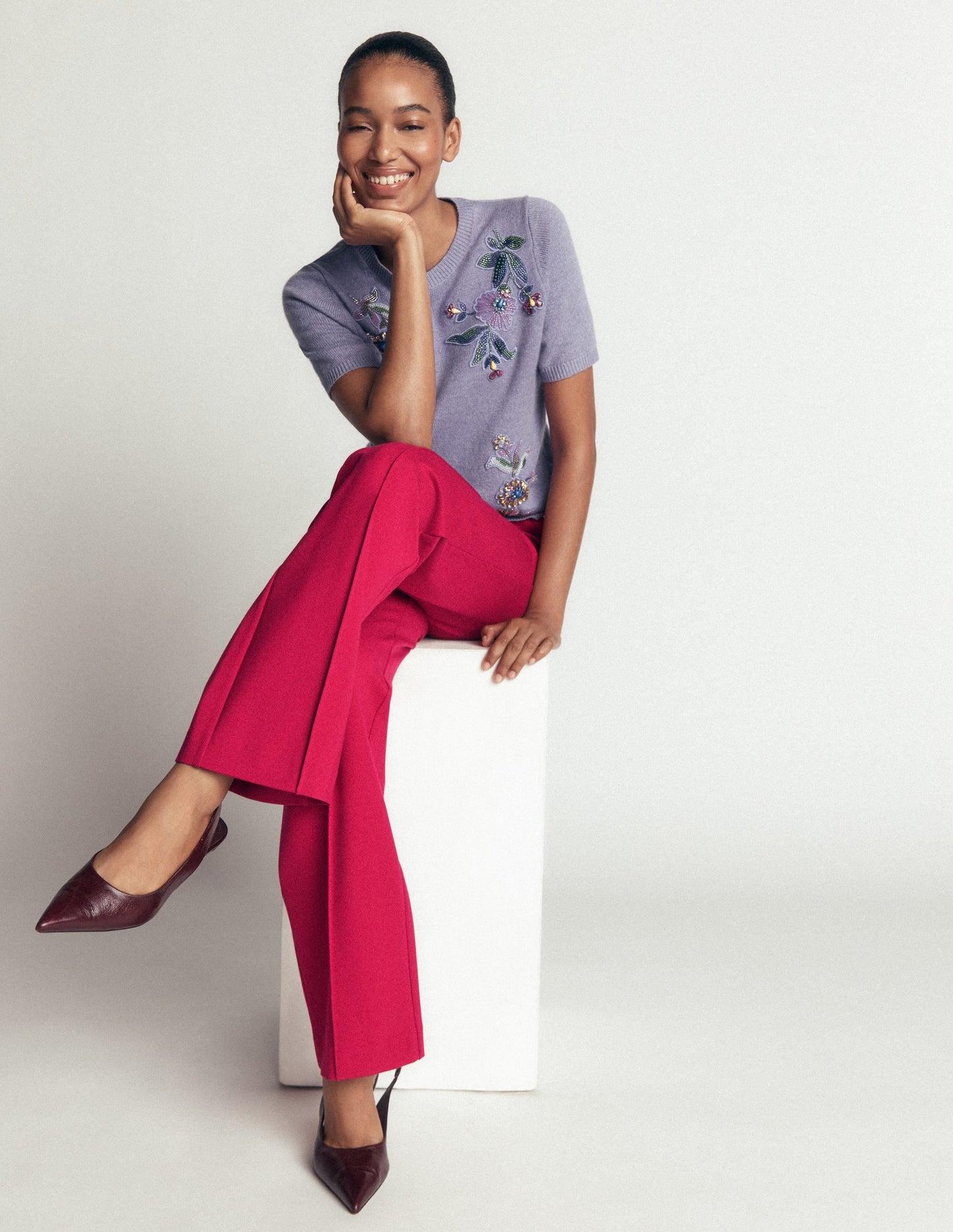 Straight Leg Ponte Trousers-Pomegranate