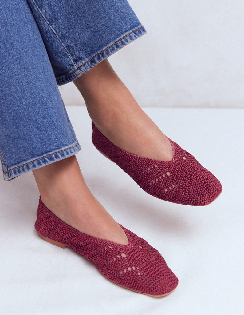 Knitted Ballet Flats-Oxblood