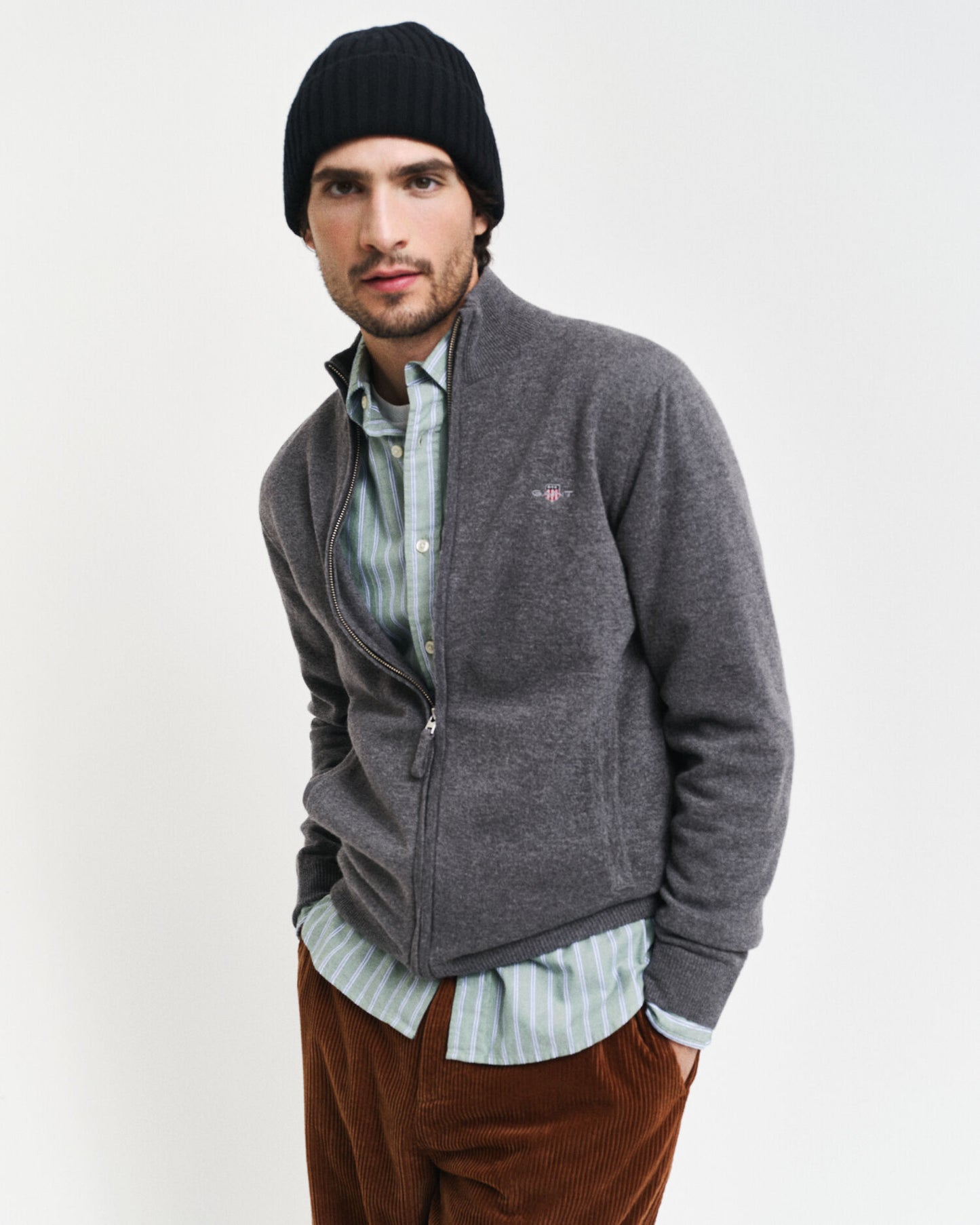 Cardigan zippé en laine d'agneau ultra-fine