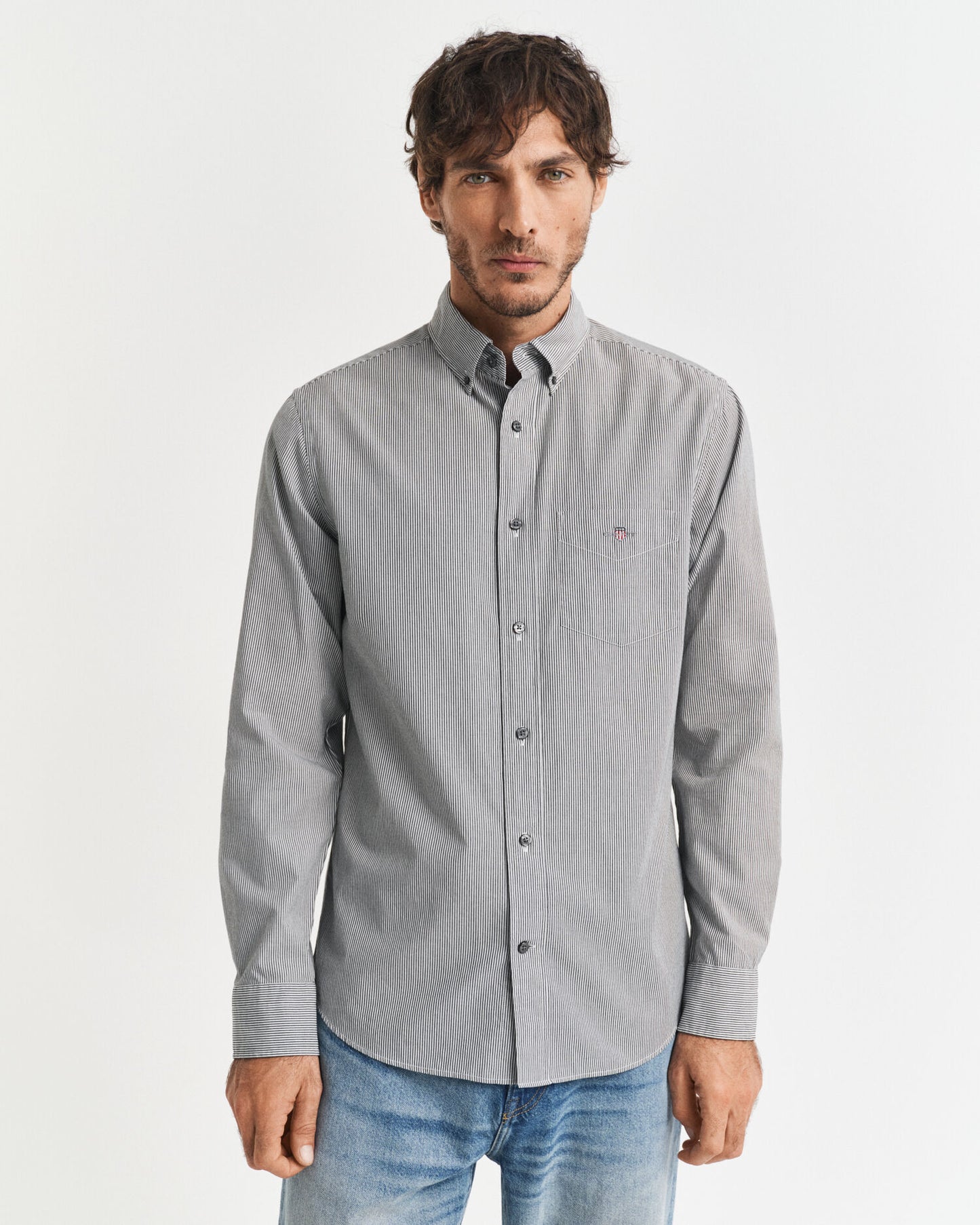 Chemise en popeline à rayures banquier classiques coupe droite