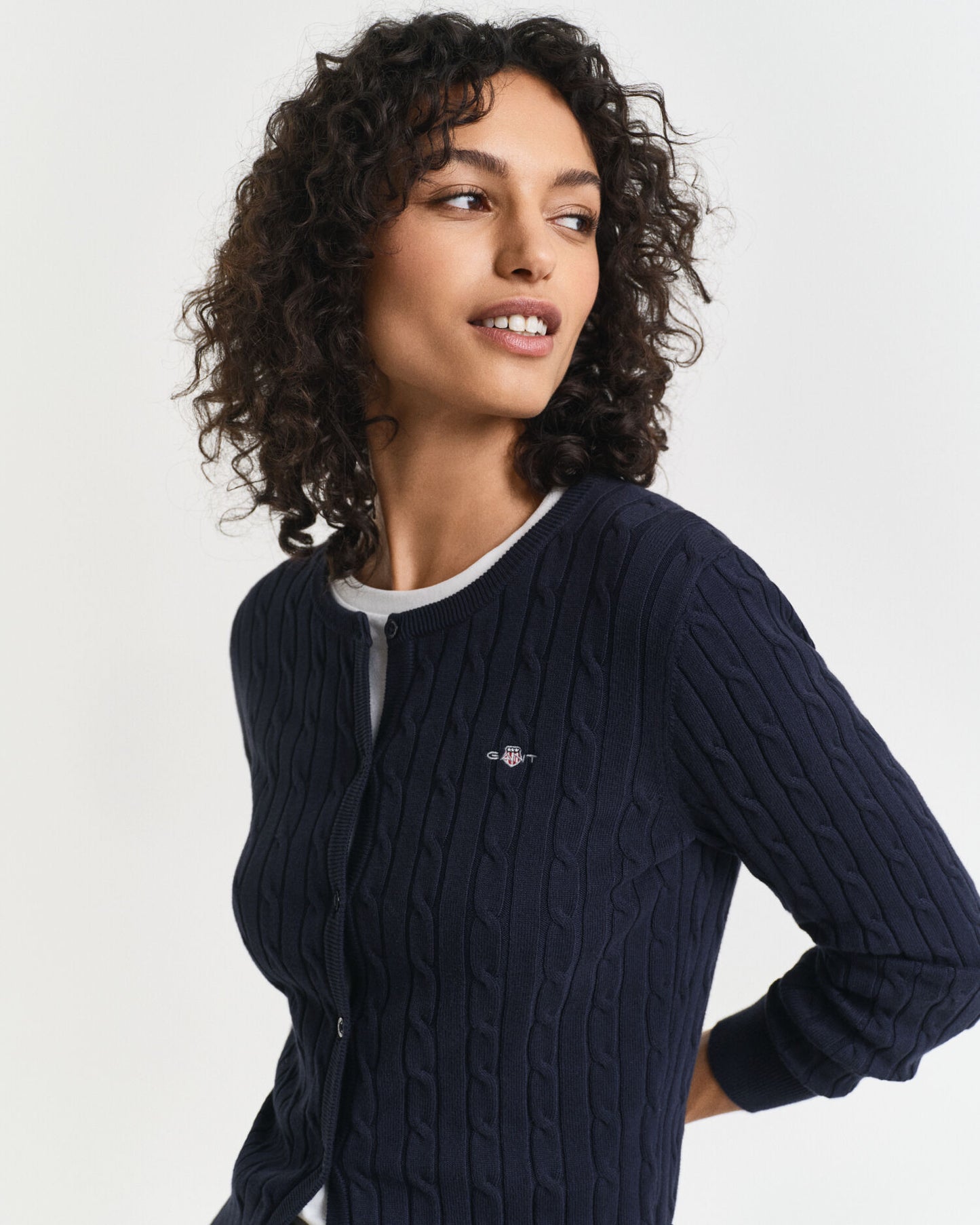 Stretch Cotton Cable Knit Cardigan