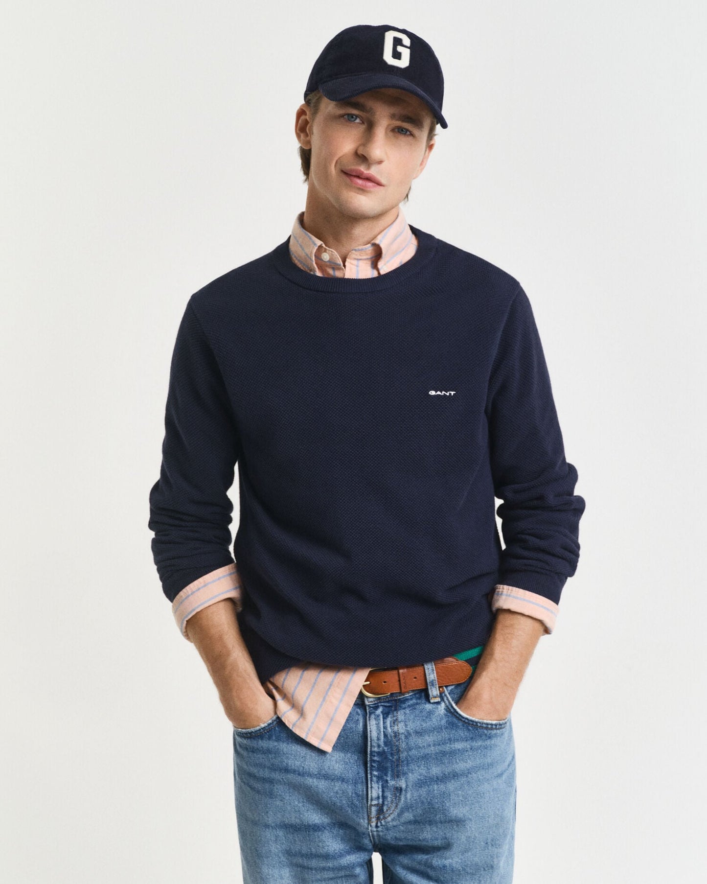 Baumwoll-Piqué-Pullover mit Rundhalsausschnitt