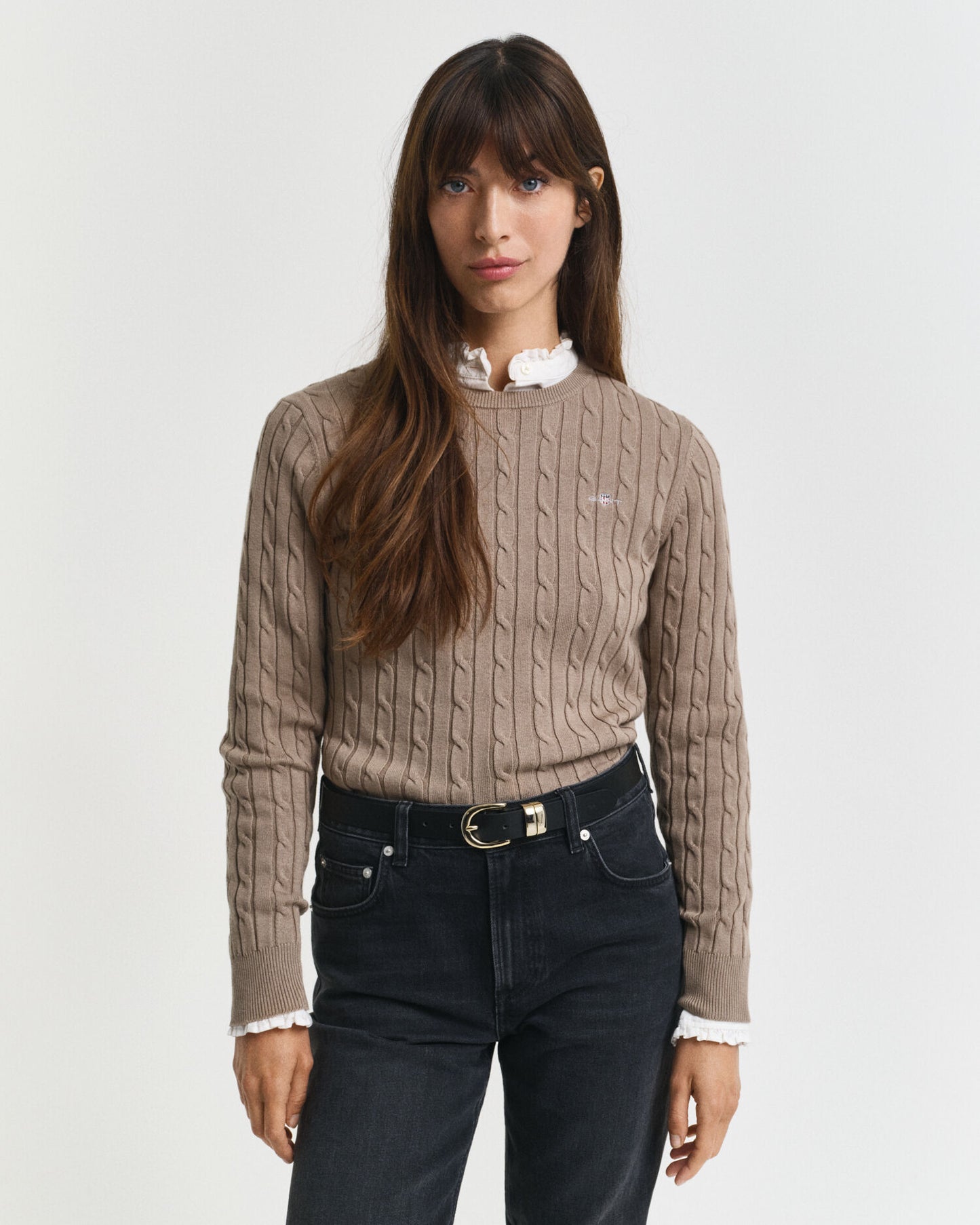 Pull Ras du Cou en Maille Torsadée en Coton Extensible