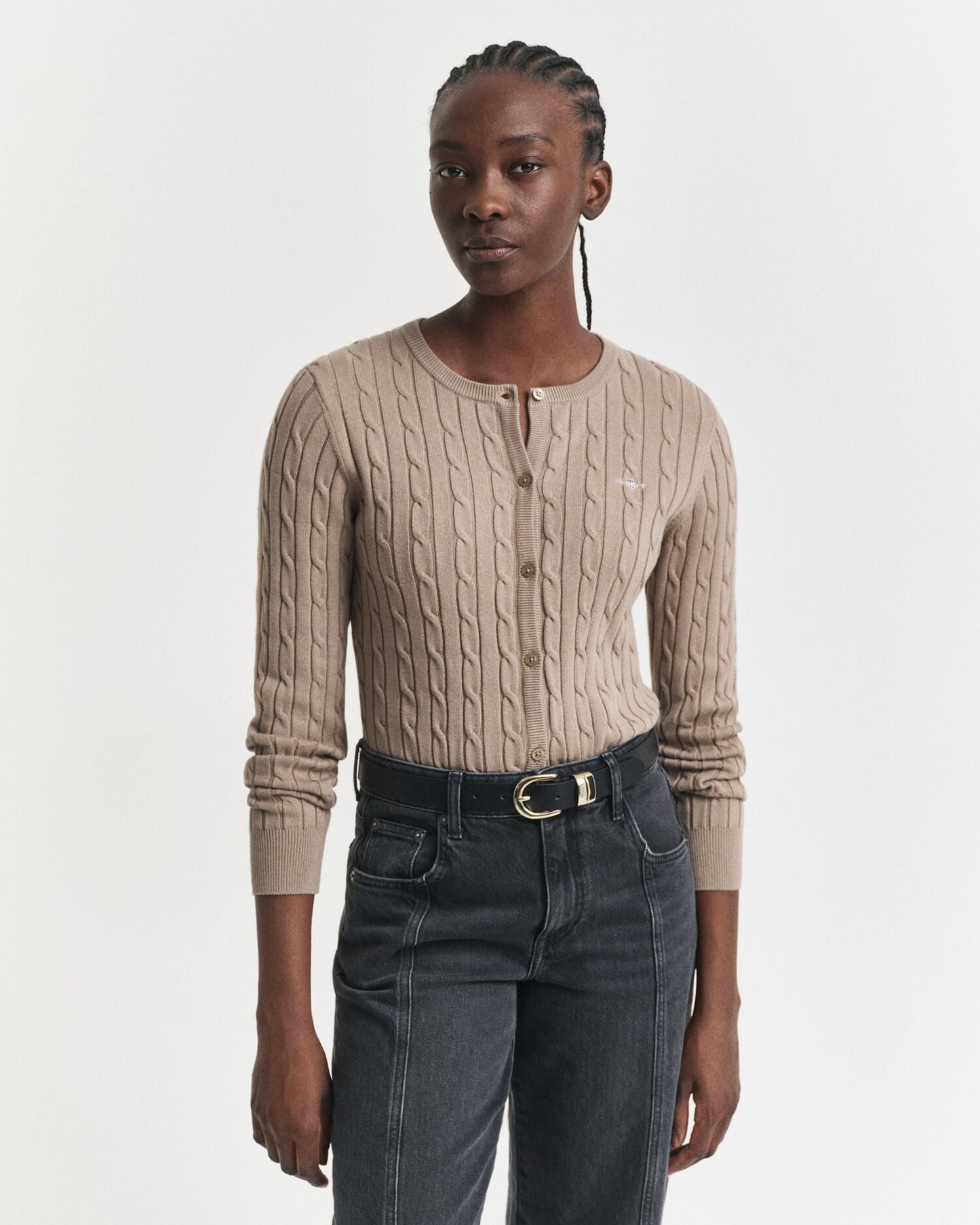 Cardigan aus Stretch-Baumwolle mit Zopfmuster