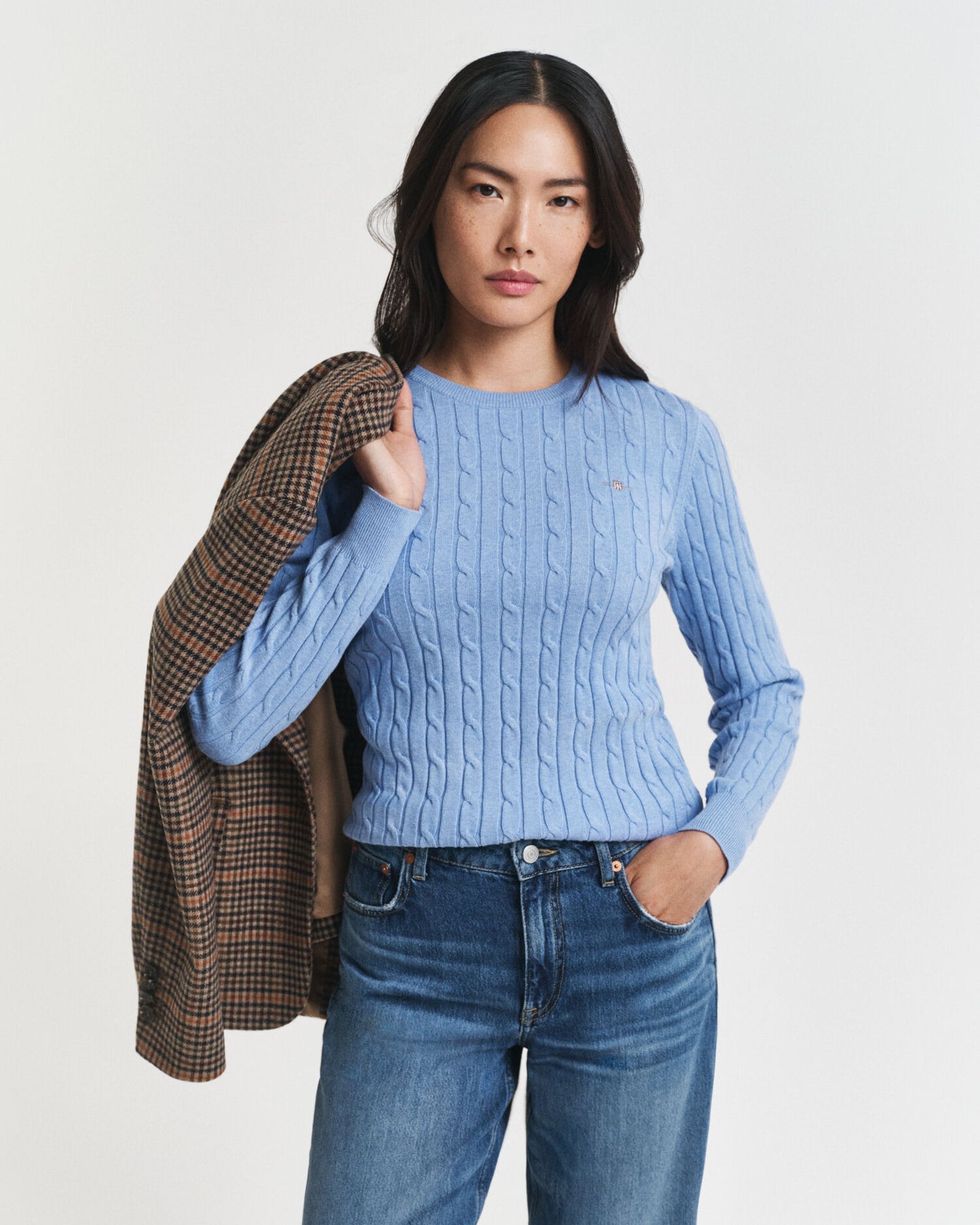 Pull Ras du Cou en Maille Torsadée en Coton Extensible