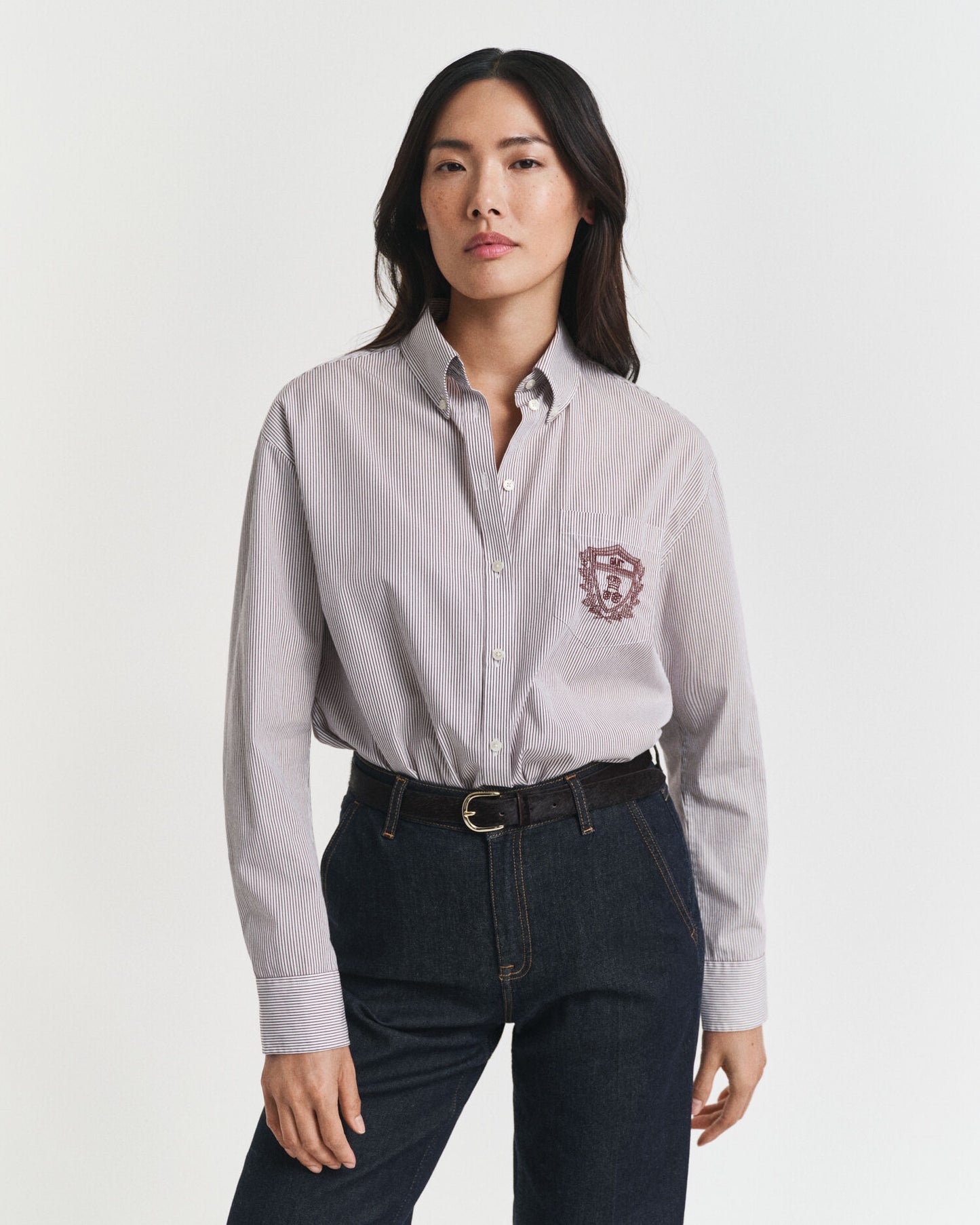 Chemise en popeline classique décontractée à motifs