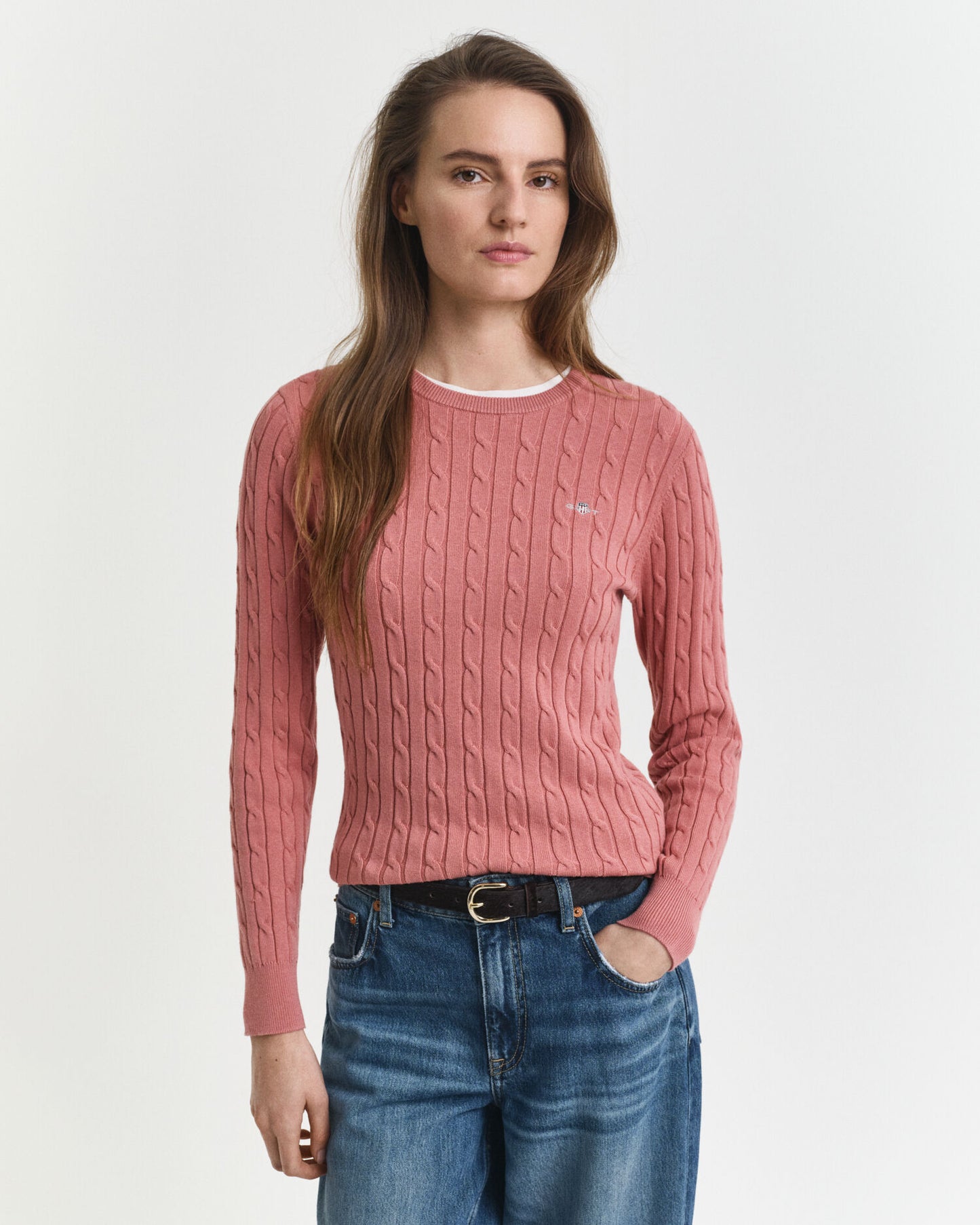 Pull Ras du Cou en Maille Torsadée en Coton Extensible