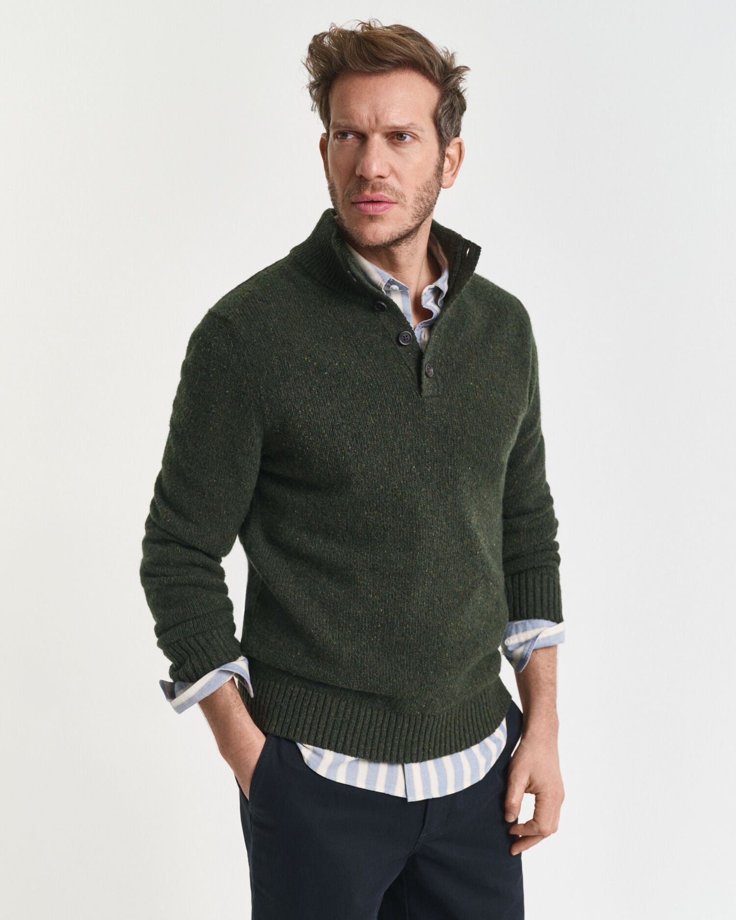 Pullover mit halbem Knopfverschluss, Wollmischung und Noppen