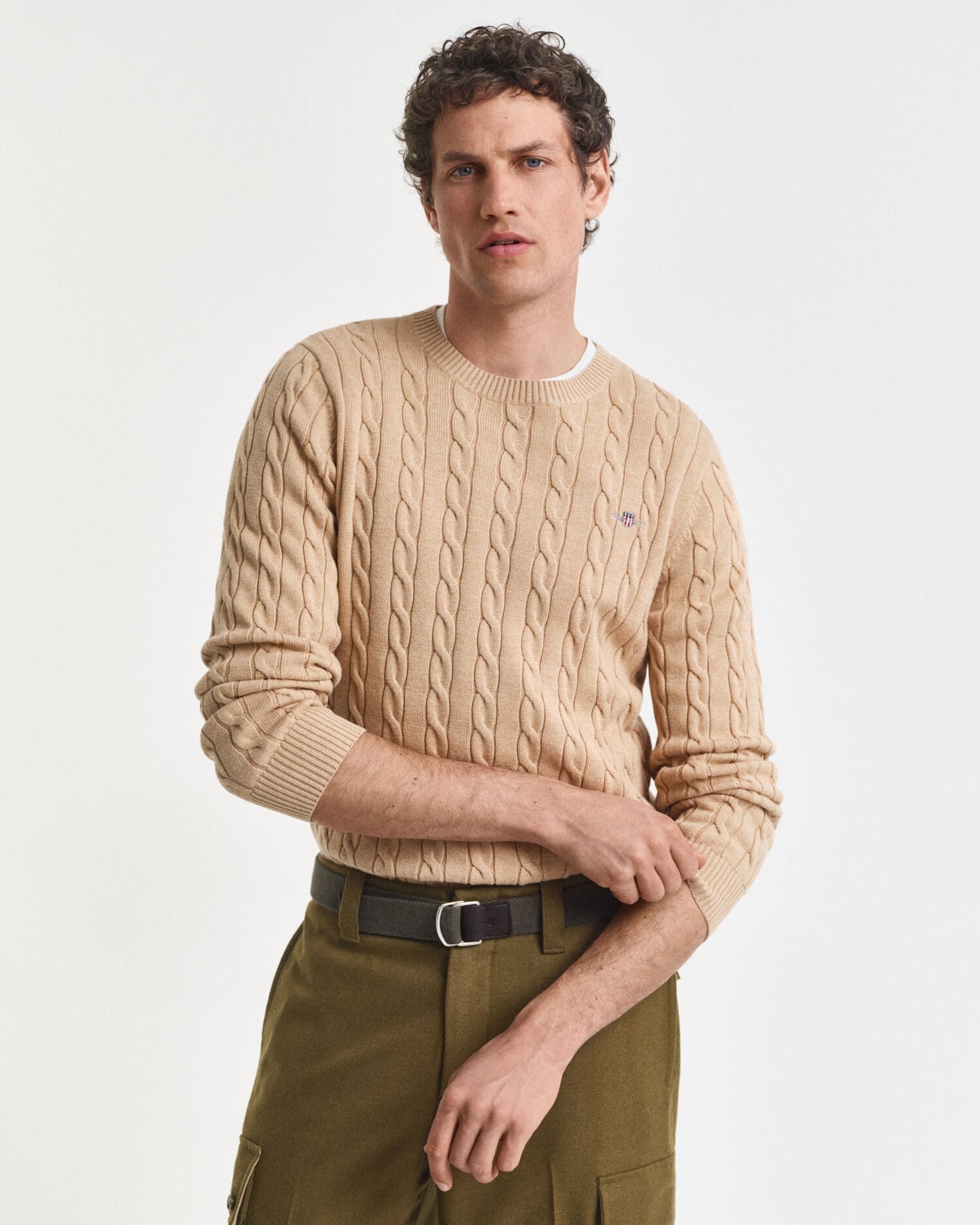 Pullover mit Rundhalsausschnitt aus Baumwolle mit Zopfmuster