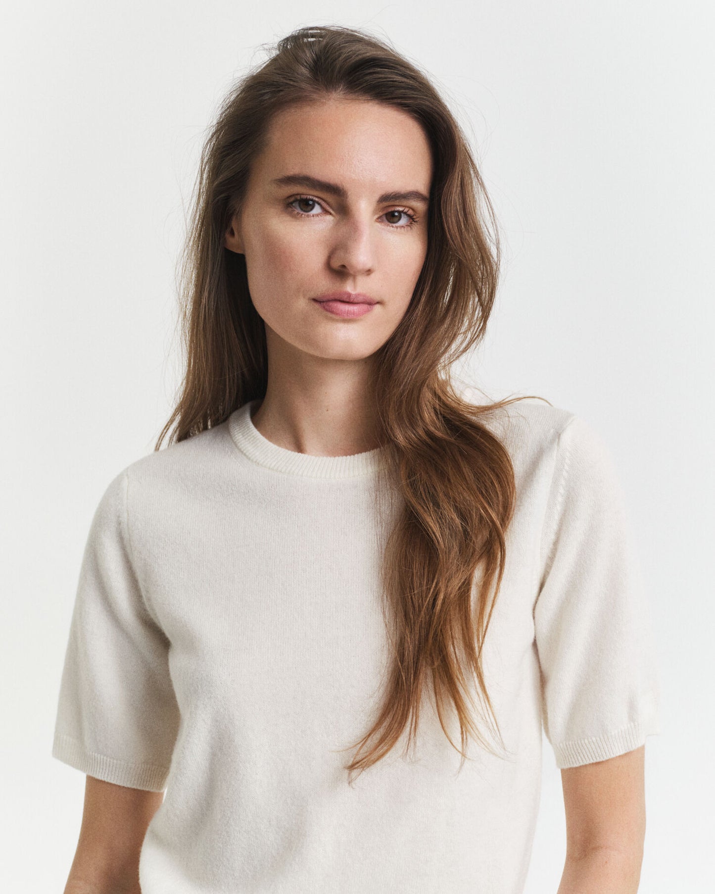 Pull ras-du-cou à manches courtes en lambswool superfin