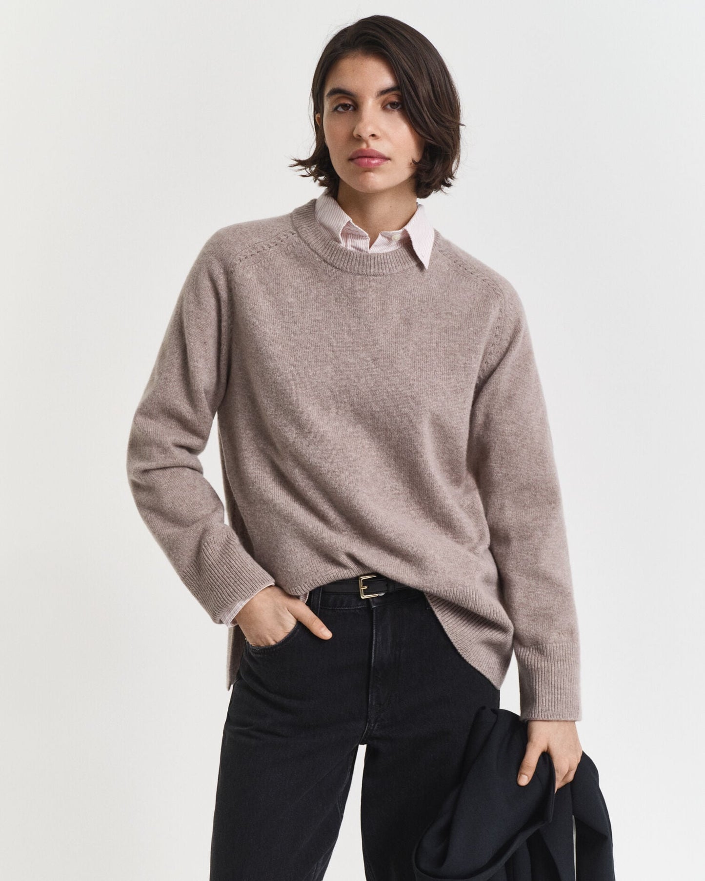 Pullover aus weicher Wolle und Kaschmir-Mischung mit Rundhalsausschnitt