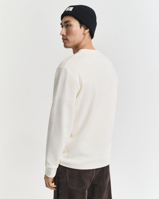 T-shirt Henley à manches longues texturé gaufré