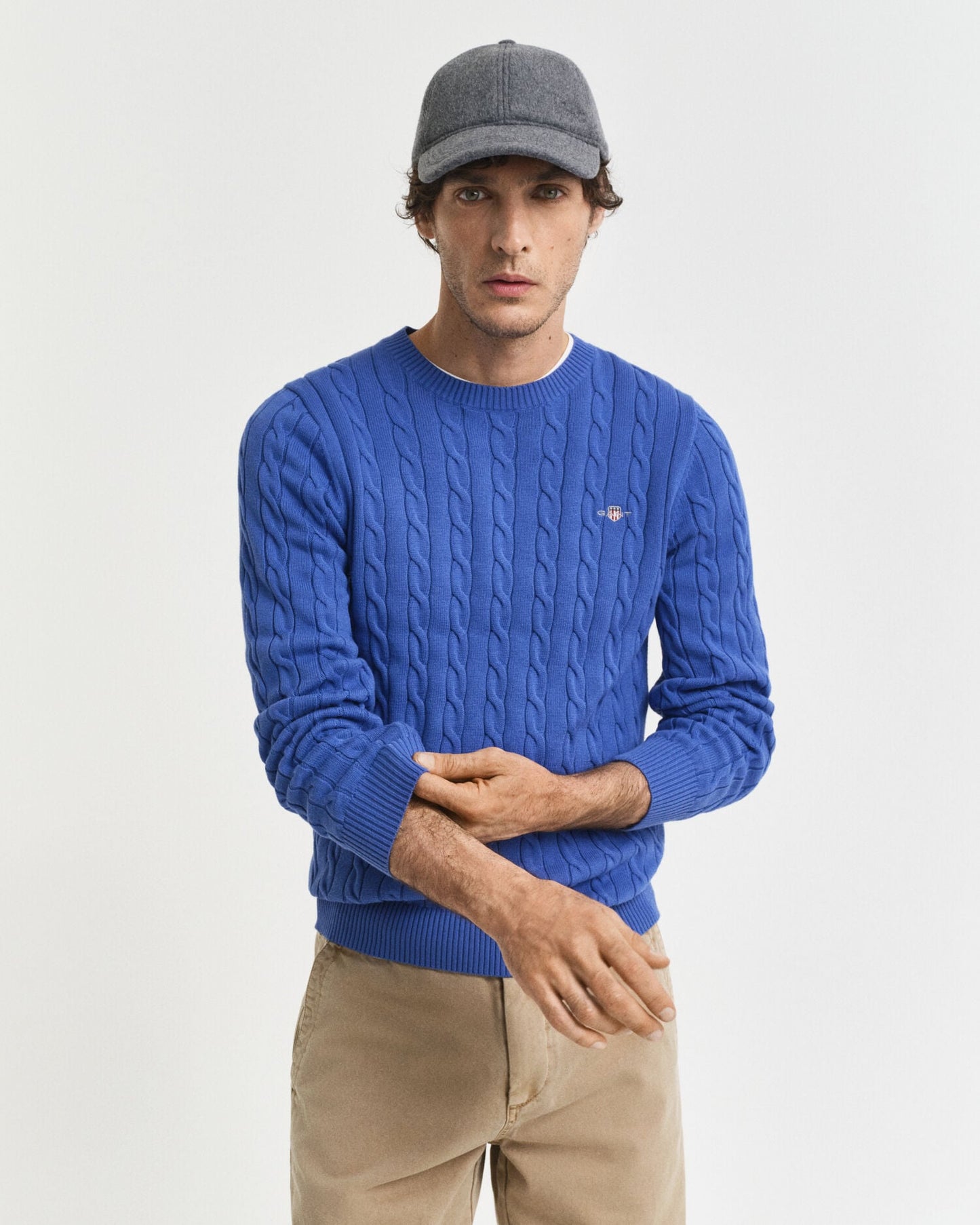 Pullover mit Rundhalsausschnitt aus Baumwolle mit Zopfmuster
