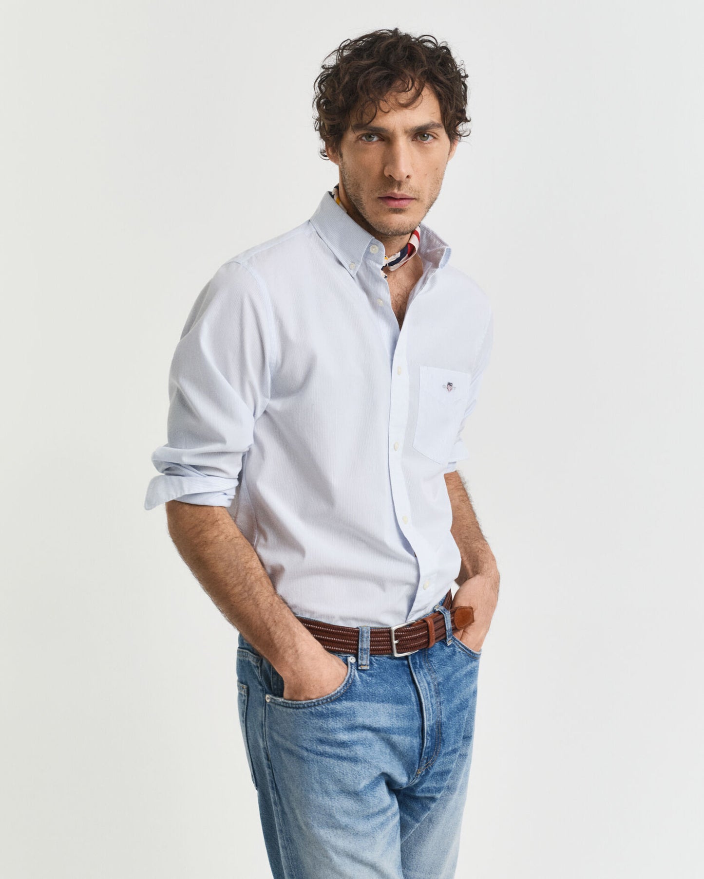 Chemise en popeline à rayures banquier classiques coupe droite