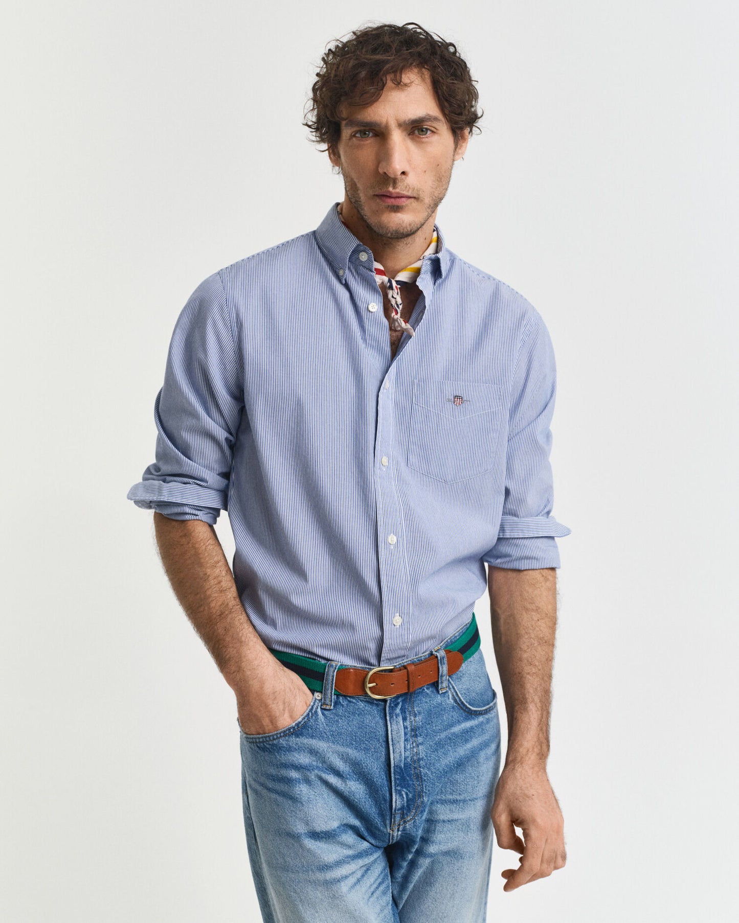 Chemise en popeline à rayures banquier classiques coupe droite